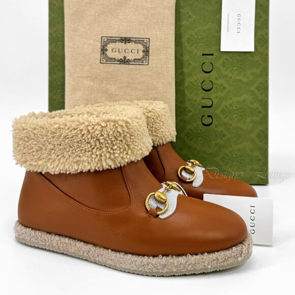 NEW GUCCI Horsebit Cognac Leather Shearling Ankle Booties EU 38 / US 8 - Picture 15 of 15